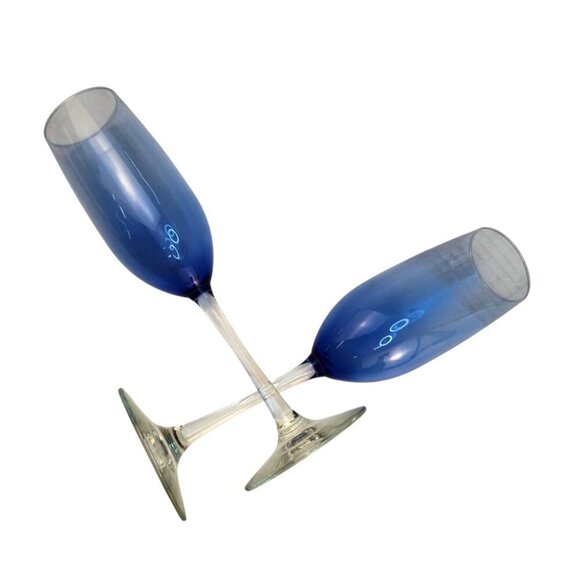 Blue Gradient Champagne Flutes Set Of 2 Elegant Tall Stemware Glasses Modern Cel - Picture 3 of 7